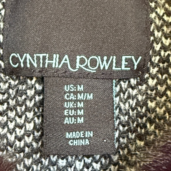 Cynthia Rowley Black/White Argyle Cardigan w Removable Faux Fur Collar Medium - Picture 2 of 12